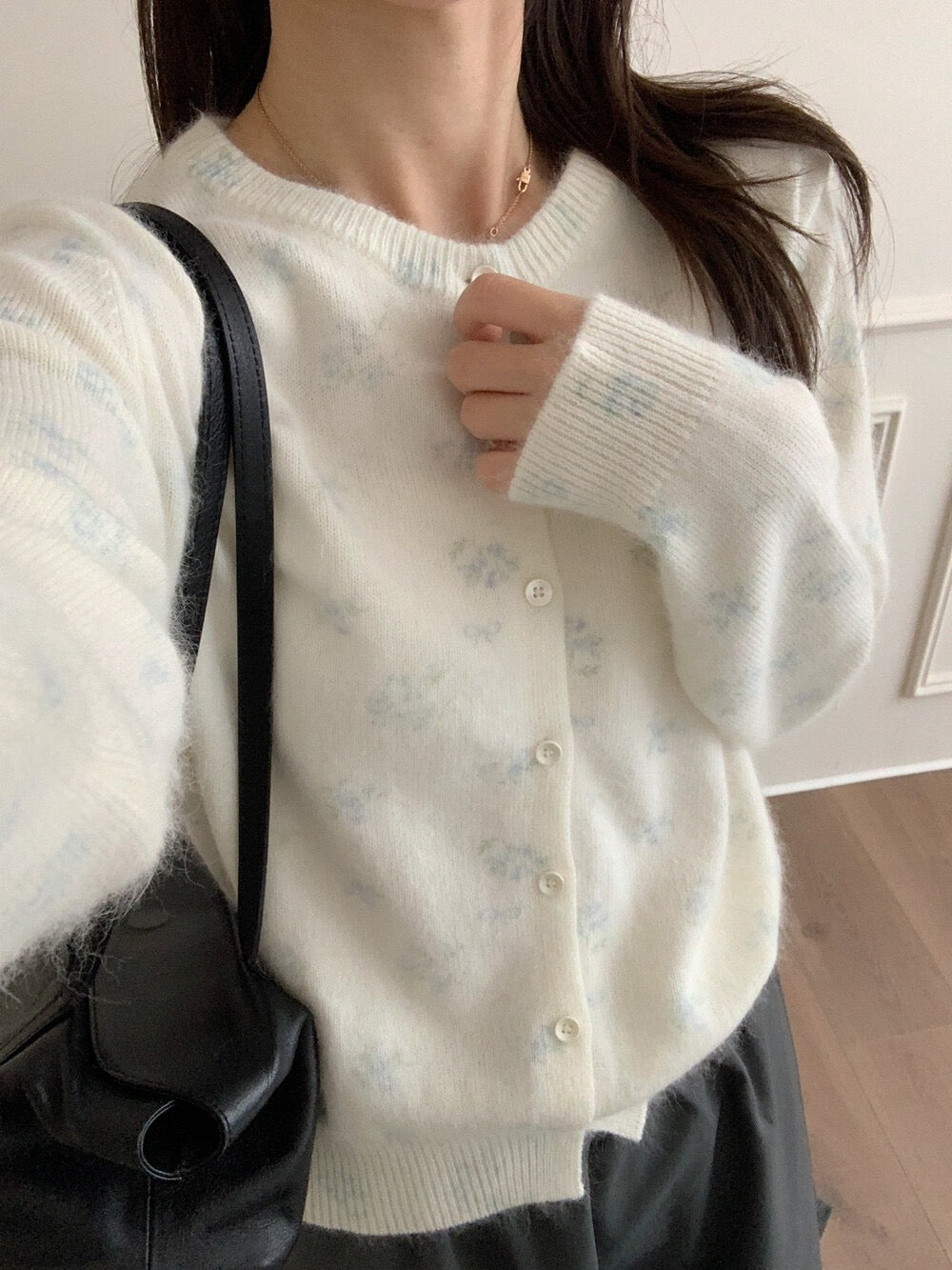 Kelly Designs 2 Colors Raccoon Wool Floral Print Knit Cardigan (Instock)