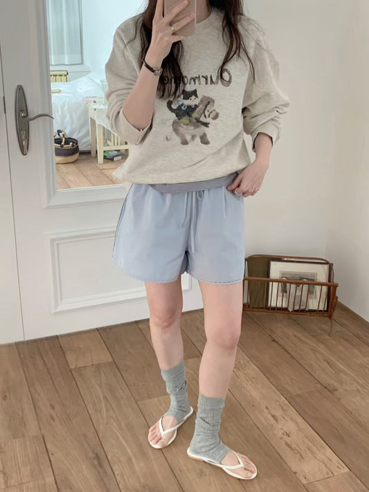 Korean APM Collection Cat Sweater and Blue Shorts (Instock)