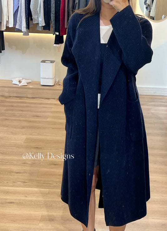 Kelly Designs Wool Long Length Navy Cardigan (Instock)