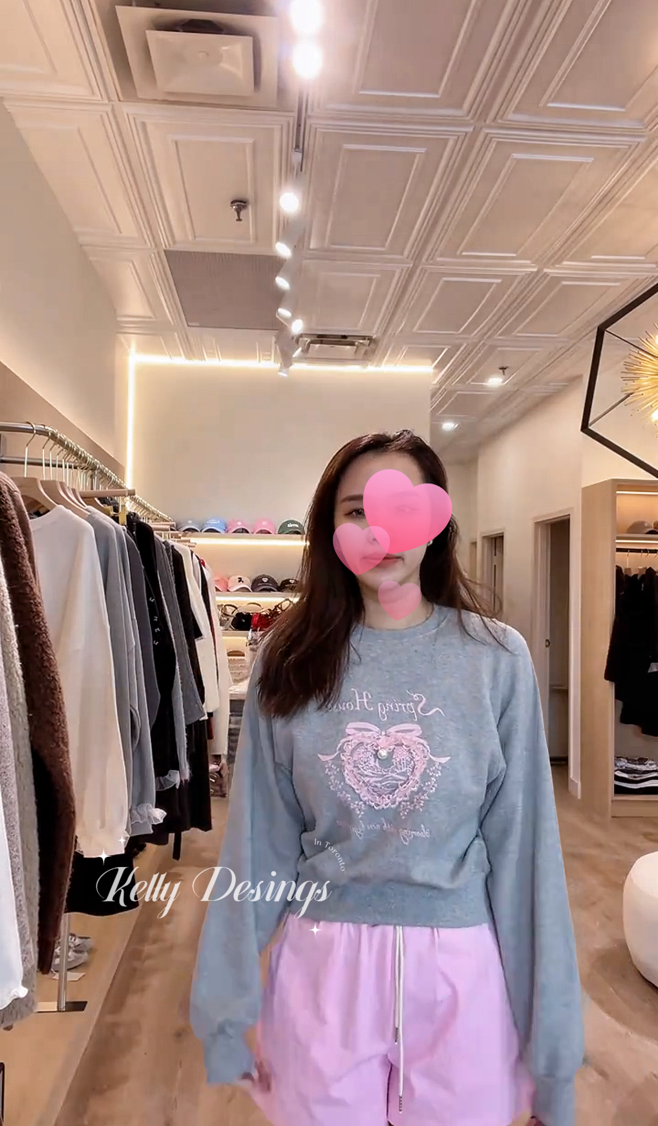Korean APM Collection Pink Heart Grey Sweatshirt (Instock)