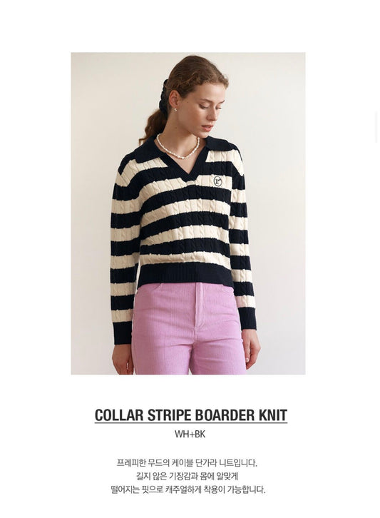 Korean Collection Rolarola Colar stripe boarder knit WH+BK (Instock)
