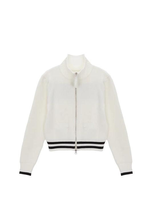 Matin Kim zip LOGO KNIT CARDIGAN IN White (Instock)