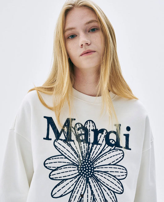 Mardi Mercredi Sweatshirt FLOWERMARDI NEEDLEWORK_White Navy (Instock)