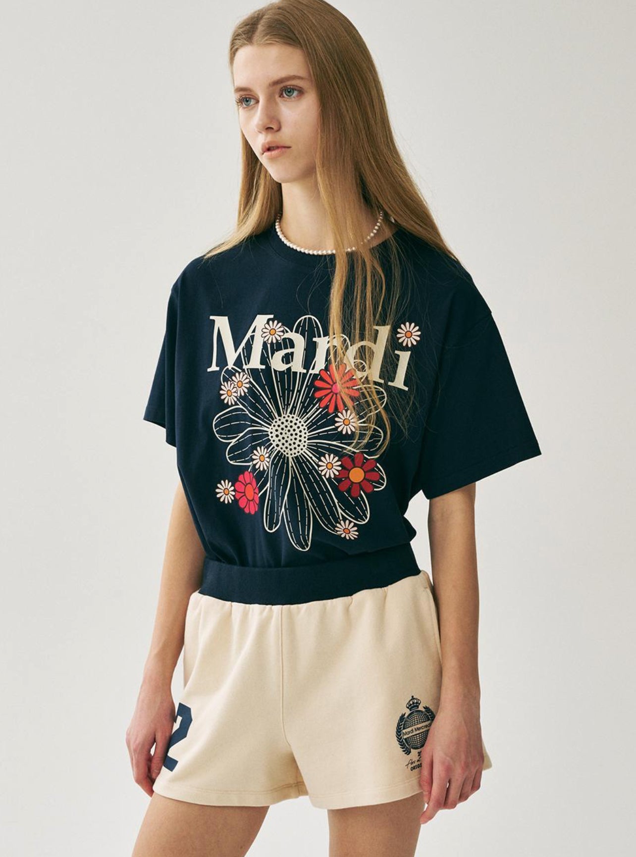 激安挑戦!! Mardi Mercredi IVORY BLOSSOM_NAVY FLOWERMARDI TSHIRT Clothing