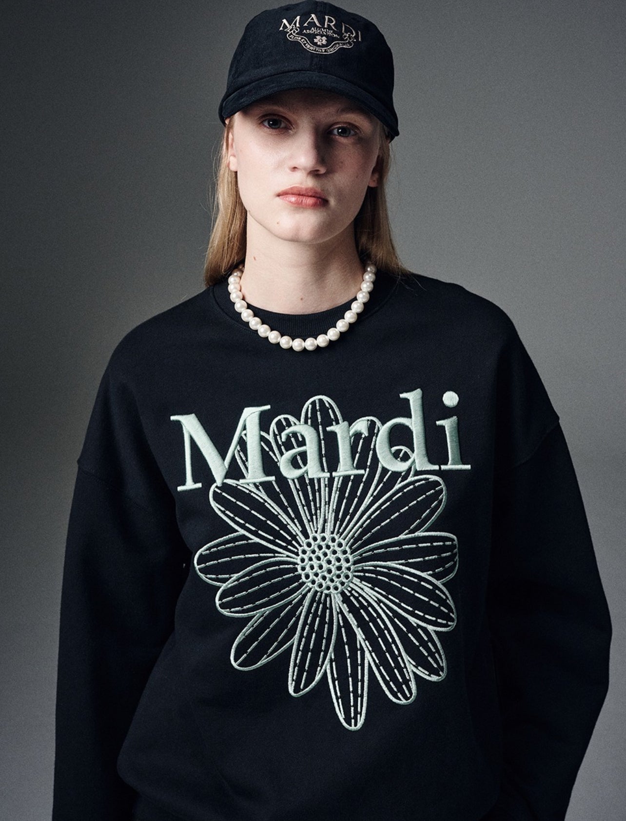 Mardi Mercredi Sweatshirt FLOWERMARDI NEEDLEWORK_Black Mint(Instock)