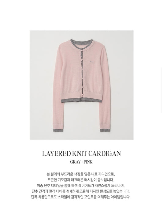 Korean Collection Rolarola LAYER KNIT Cardigan Pink Grey (Instock)