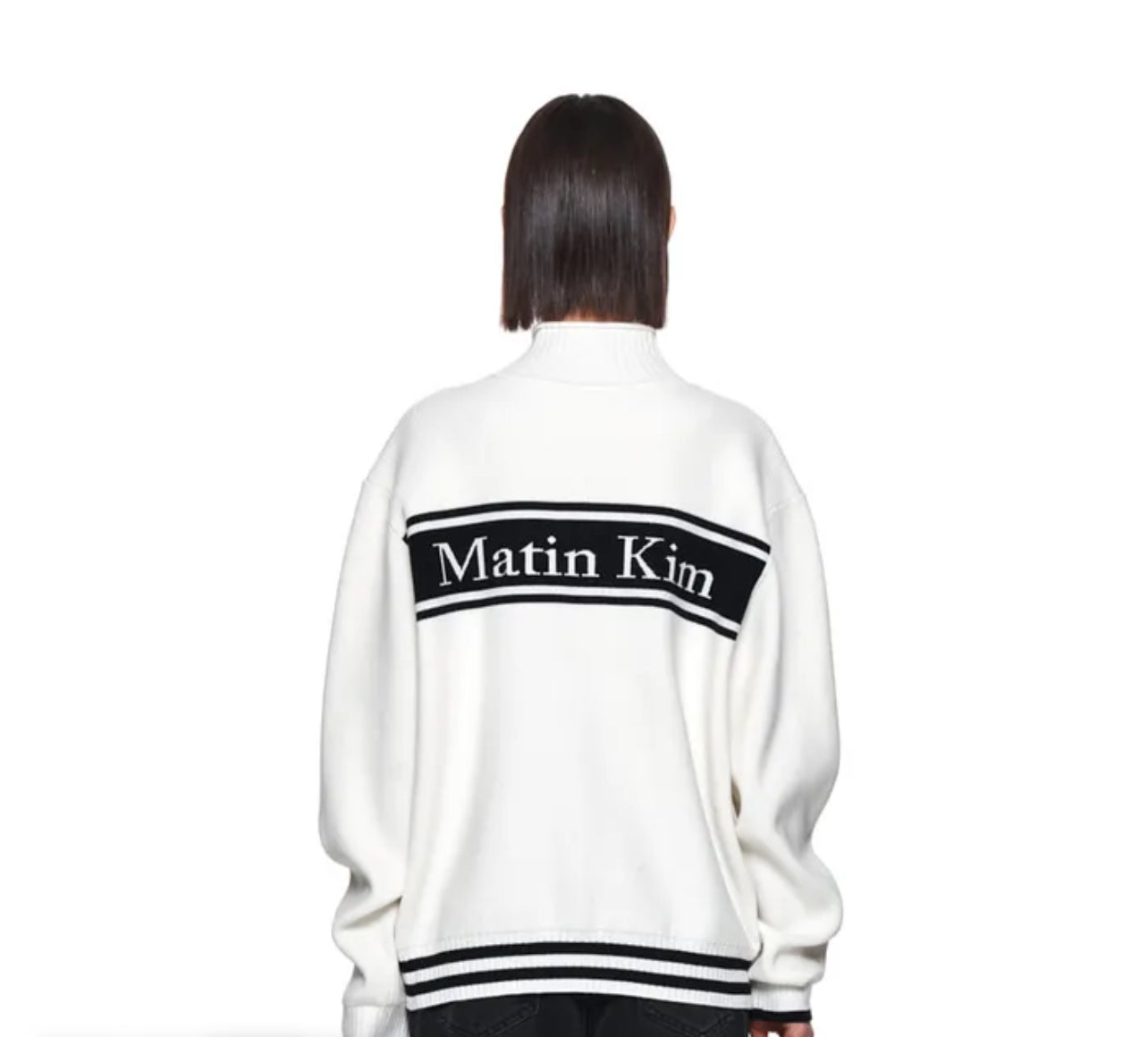Matin Kim zip LOGO KNIT CARDIGAN IN White (Instock)