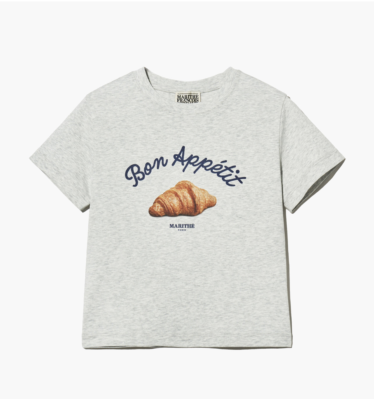 MARITHE W SLIM FIT BREAD GRAPHIC CROP TEE light heather gray (Instock)