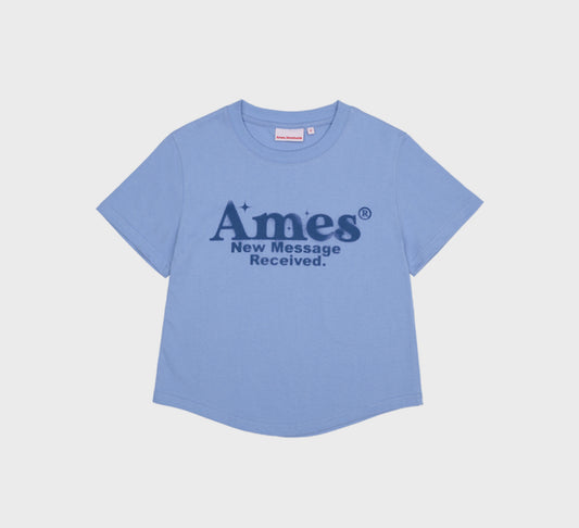 Korean Brand AMES Round Hem Crop Tee Blue (Preorder)