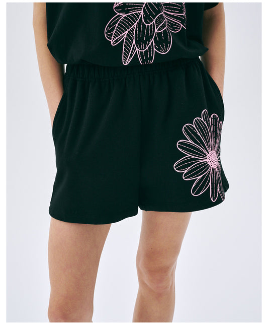 Mardi Mercredi SWEAT SHORTS FLOWER_Black Pink(Preorder)