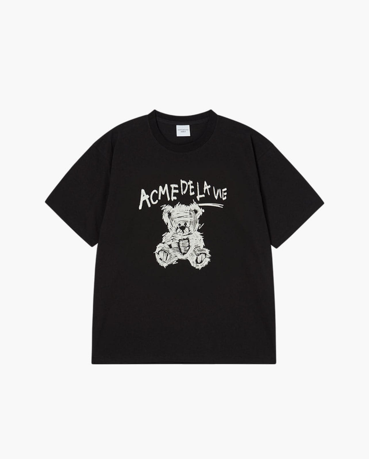 ADLV RIBBON DRAWING BEAR BLACK SHORT SLEEVE T-SHIRT (Instock)