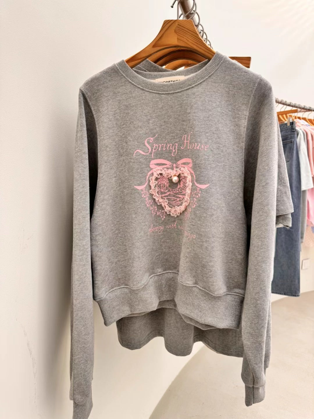 Korean APM Collection Pink Heart Grey Sweatshirt (Instock)