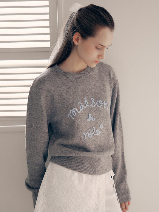 Korean Collection Rolarola MAISON DE ROLA EMBROIDERY KNIT GRAY (Instock)