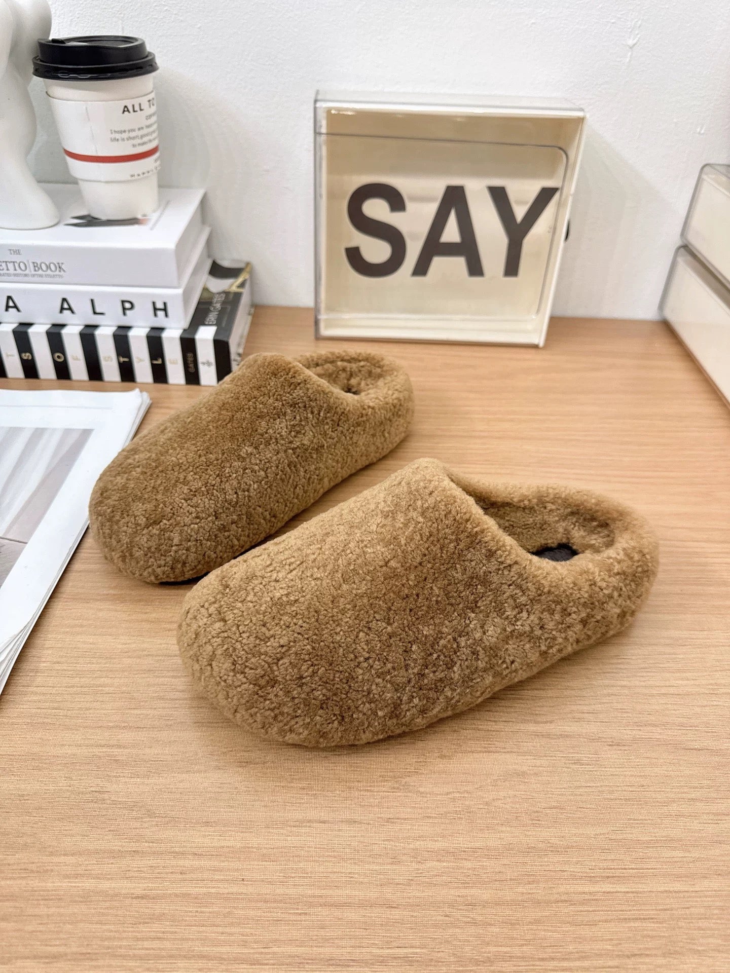Kelly Designs Plush Fleece Indoor Khaki Slippers Shoes (Instock)