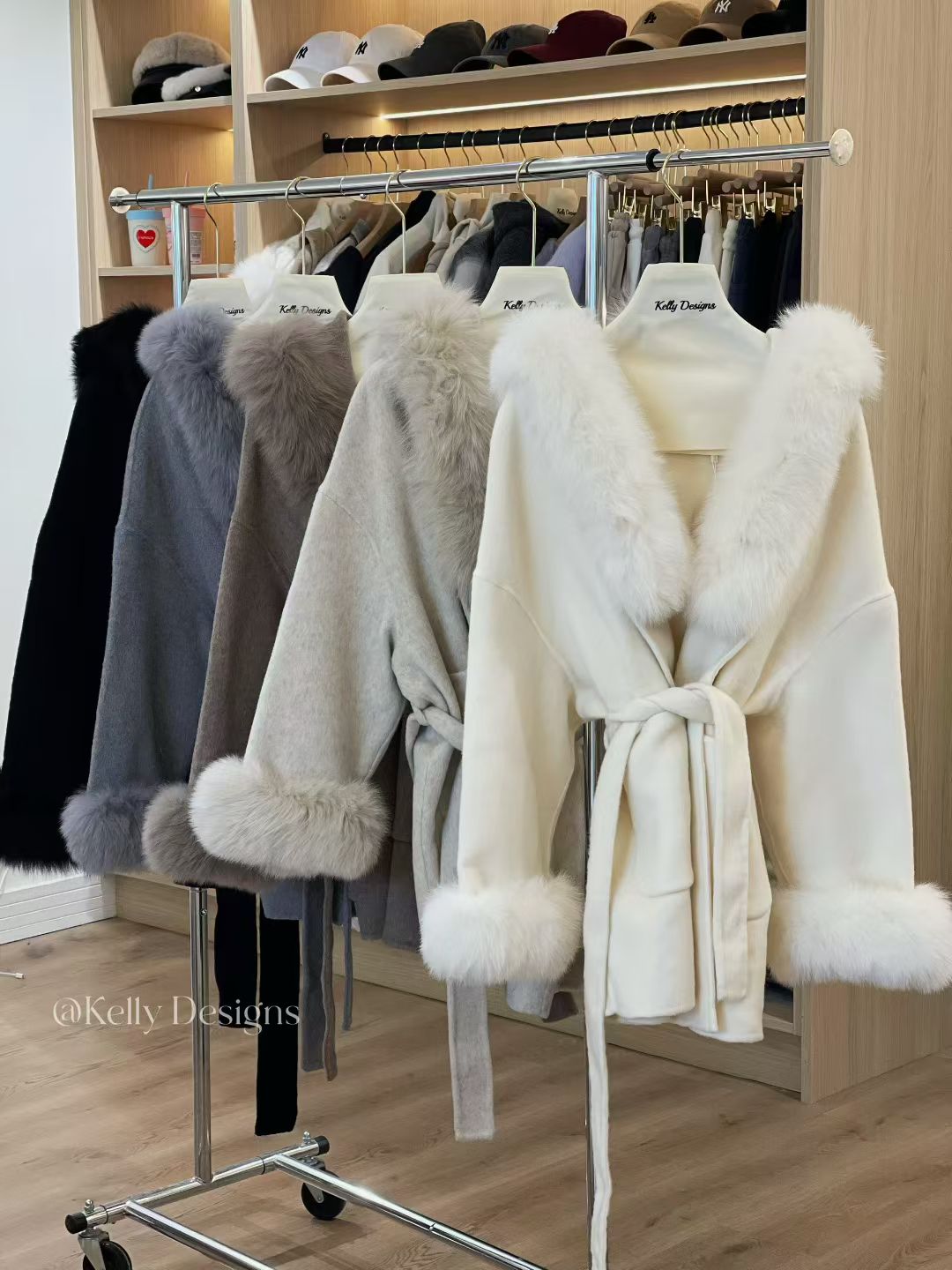 Kelly Designs Fox Fur Wool Oatmeal Coat (Instock)