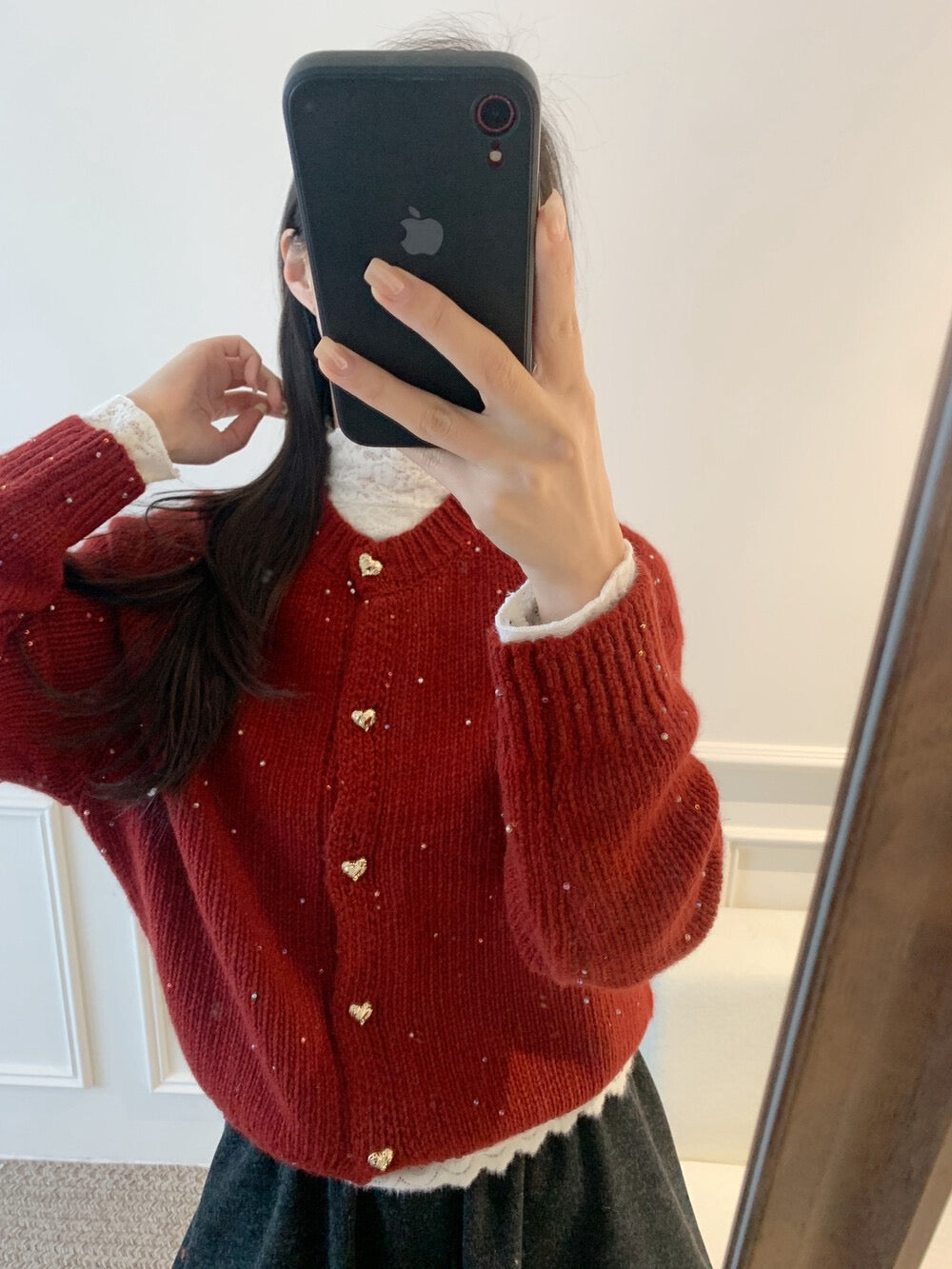 Kelly Designs Raccoon Wool Blend Cardigan with Heart Buttons | Soft Knit Winter Sweater (Instock)