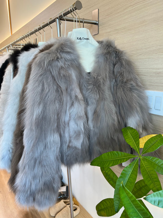 Kelly Designs Fox Fur Coco Grey Jacket (Instock)