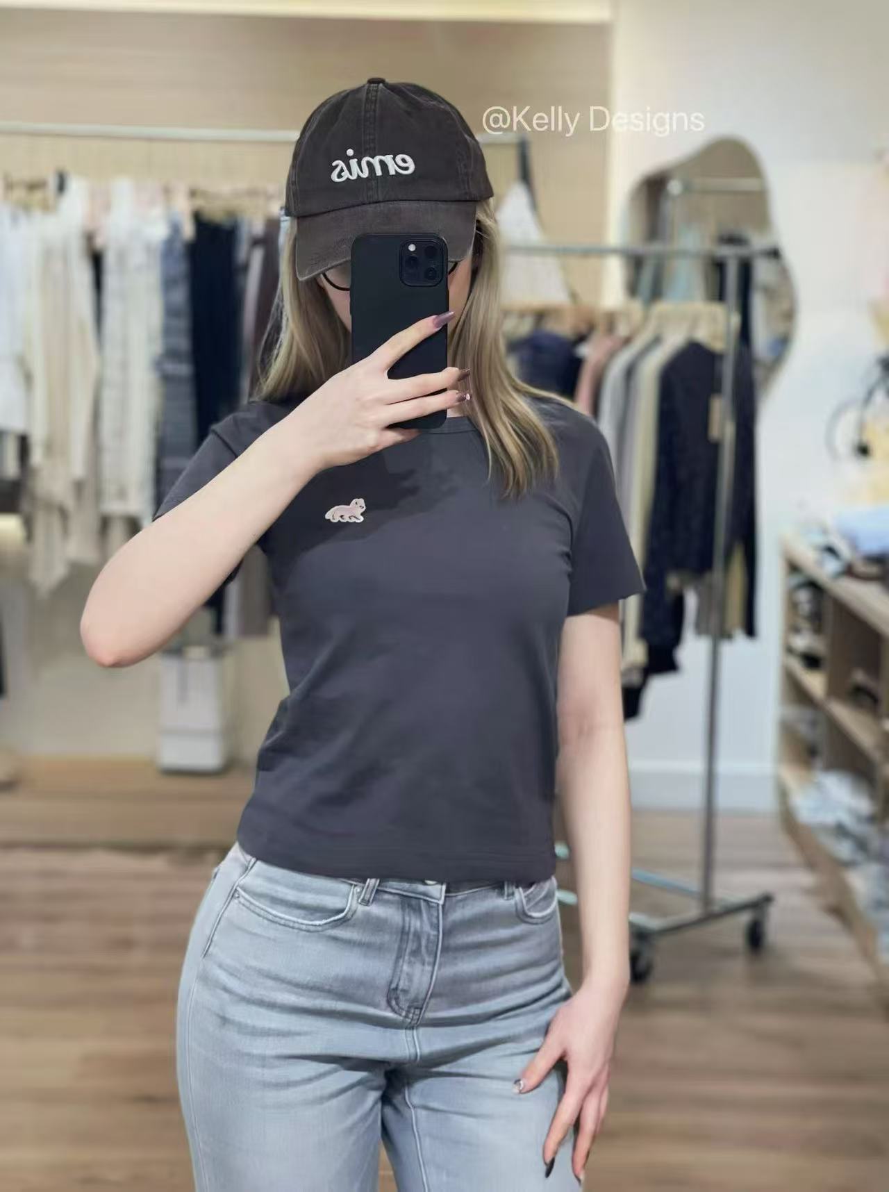 Korean Collection Nerdy Emboridery Tshirt Dark Grey (Instock)