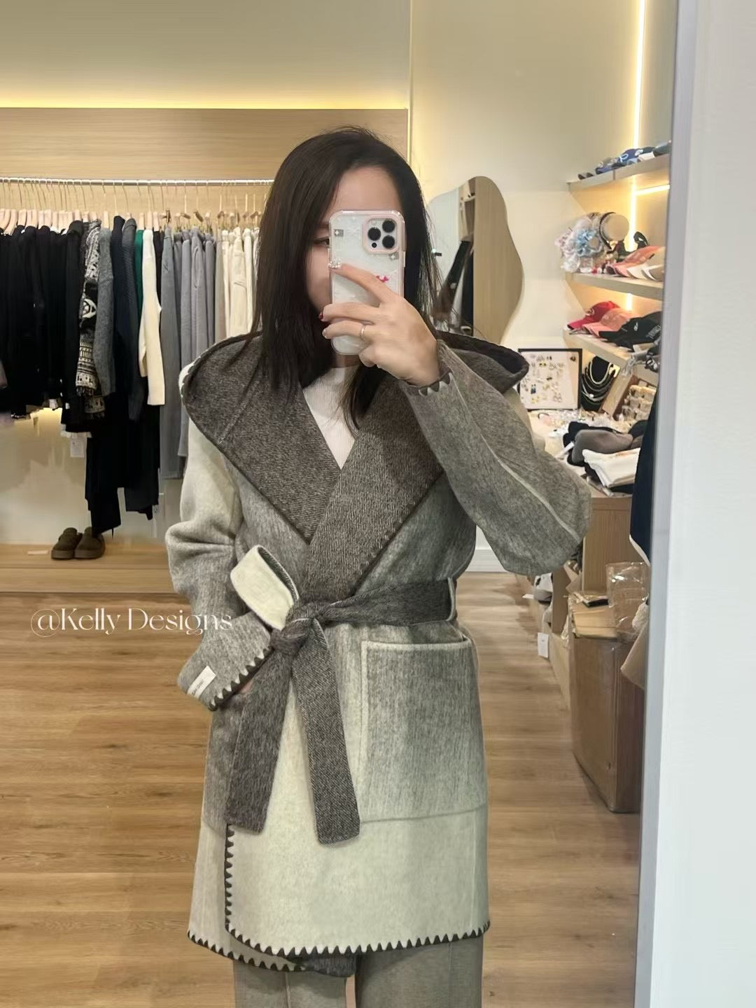 Kelly Designs Two Face Wearing - Gradient Hoodie Wool&Cashmere Coat (Instock)