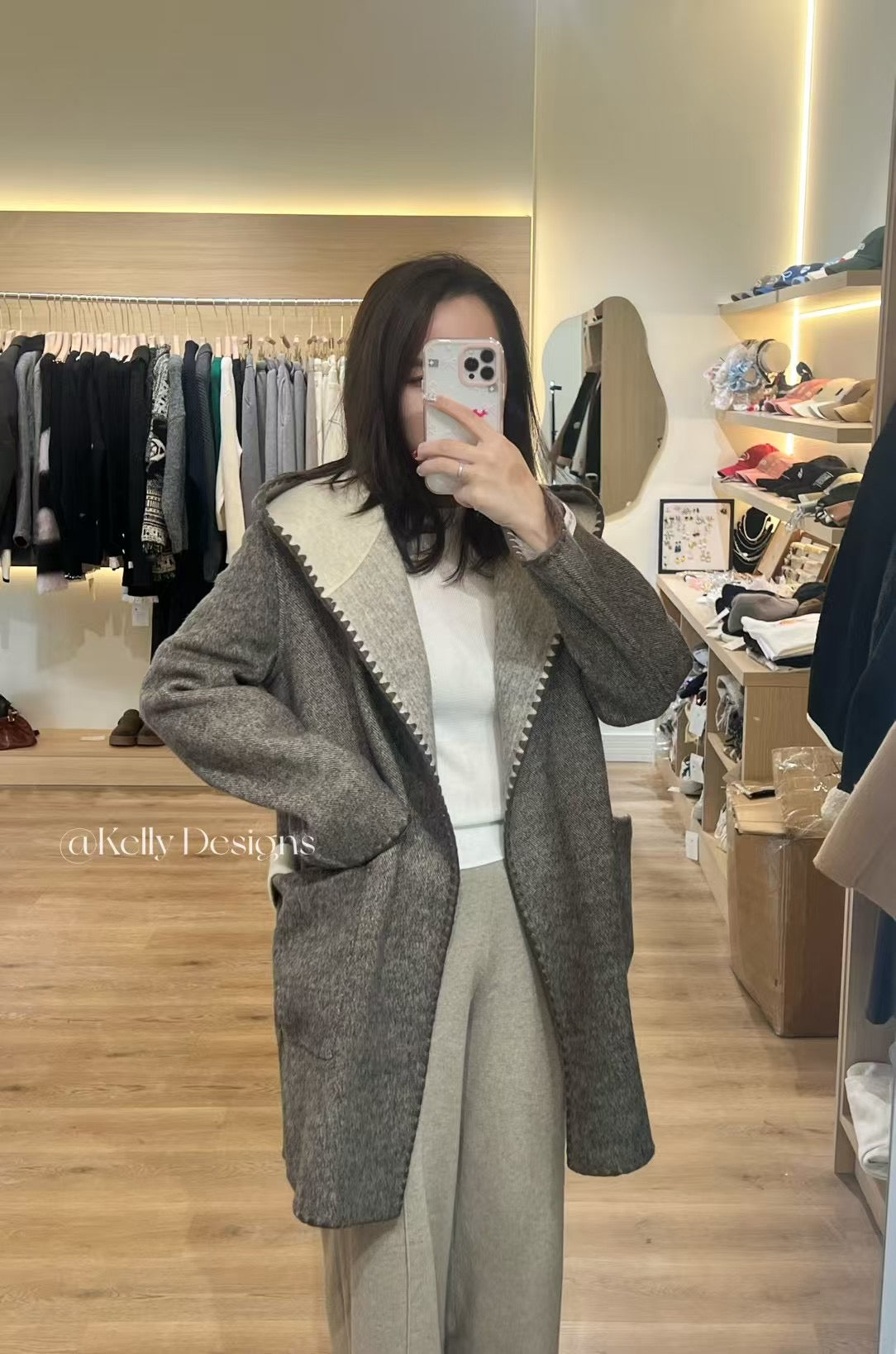 Kelly Designs Two Face Wearing - Gradient Hoodie Wool&Cashmere Coat (Instock)
