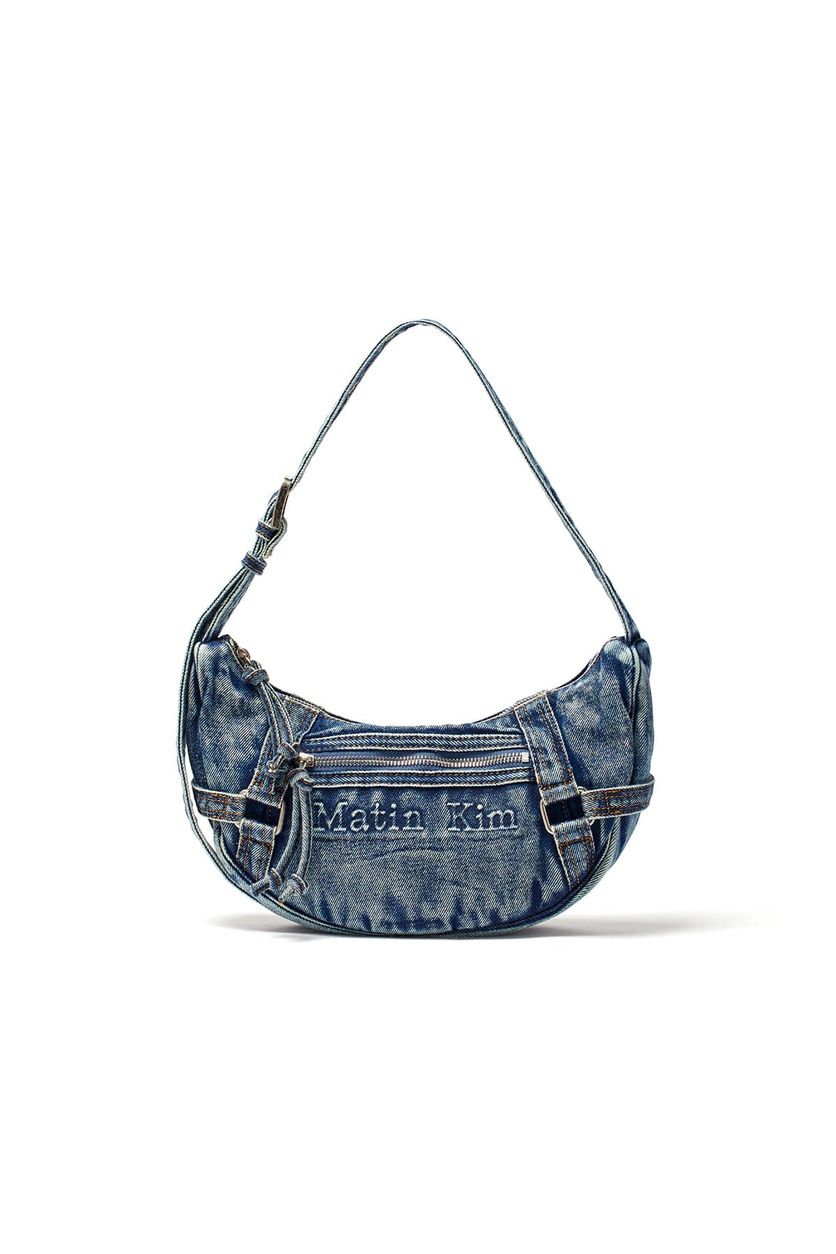 Matin Kim MATIN WASHED DENIM MINI HOBO BAG IN BLUE (Instock Matin Kim MATIN WASHED DENIM MINI HOBO BAG IN BLUE (Instock