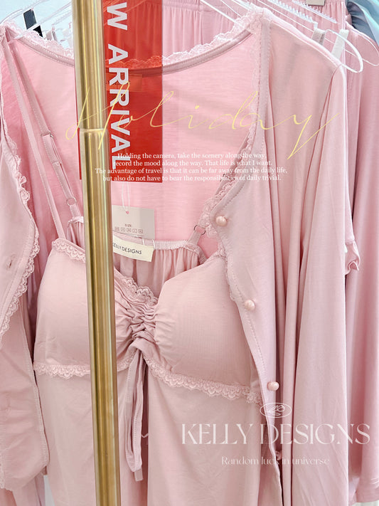 Kelly Designs Summer Collection 3PCs Pink Pajama Set(Instock)
