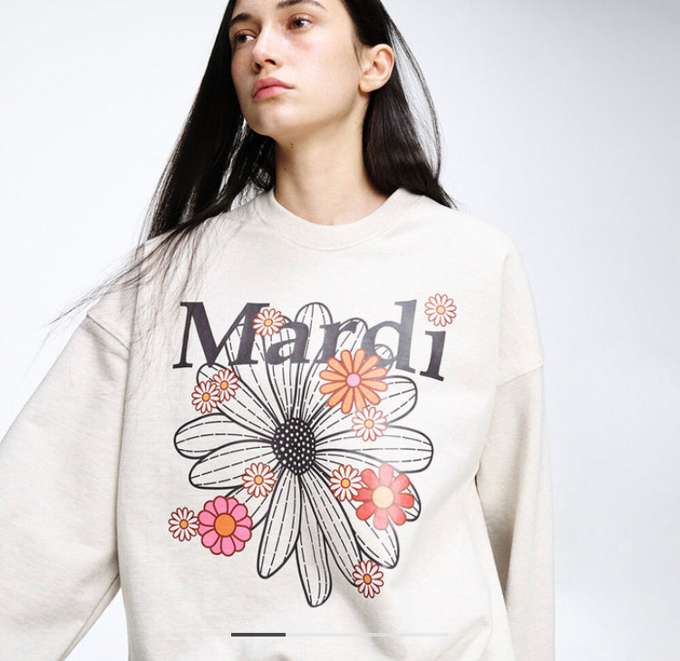 Mardi Mercredi SWEATSHIRT FLOWERMARDI BLOSSOM_OATMEAL BLACK(Instock)