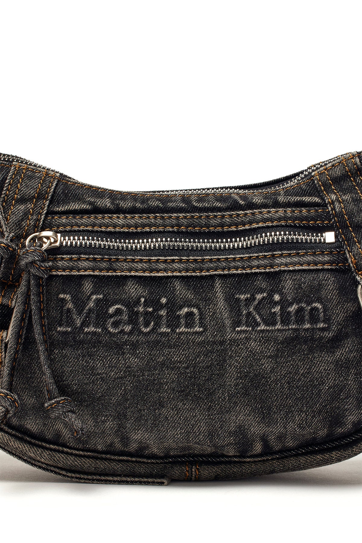 Matin Kim MATIN WASHED DENIM MINI HOBO BAG IN BLACK (Preorder)