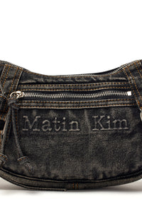 Matin Kim MATIN WASHED DENIM MINI HOBO BAG IN BLACK (Preorder)