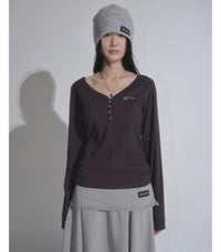 ASON Wish Ribbed Button Long Sleeve Tee – Charcoal (Instock)