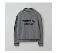 Korean Collection Rolarola Embroidery Wool Blended Knit Zip-Up Gray (Instock)