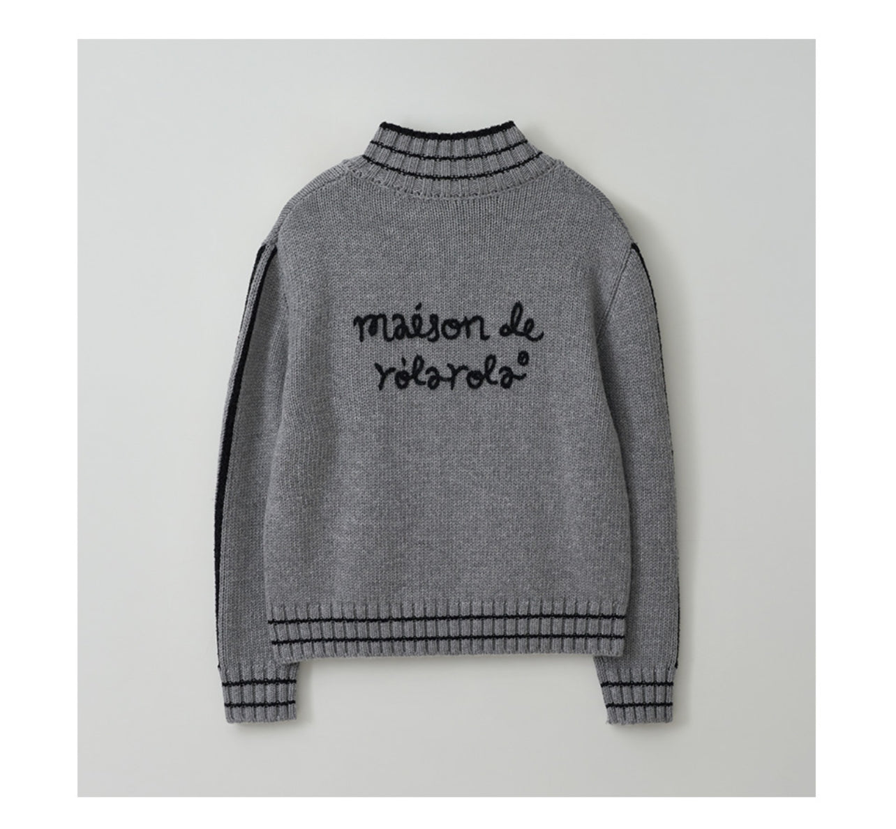 Korean Collection Rolarola Embroidery Wool Blended Knit Zip-Up Gray (Instock)