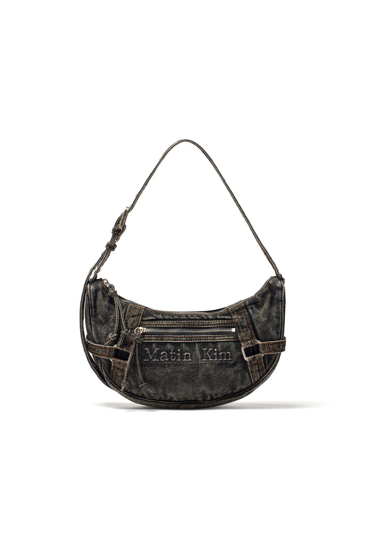 Matin Kim MATIN WASHED DENIM MINI HOBO BAG IN BLACK (Preorder)