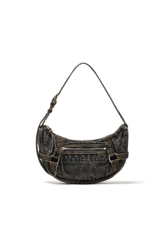 Matin Kim MATIN WASHED DENIM MINI HOBO BAG IN BLACK (Instock)
