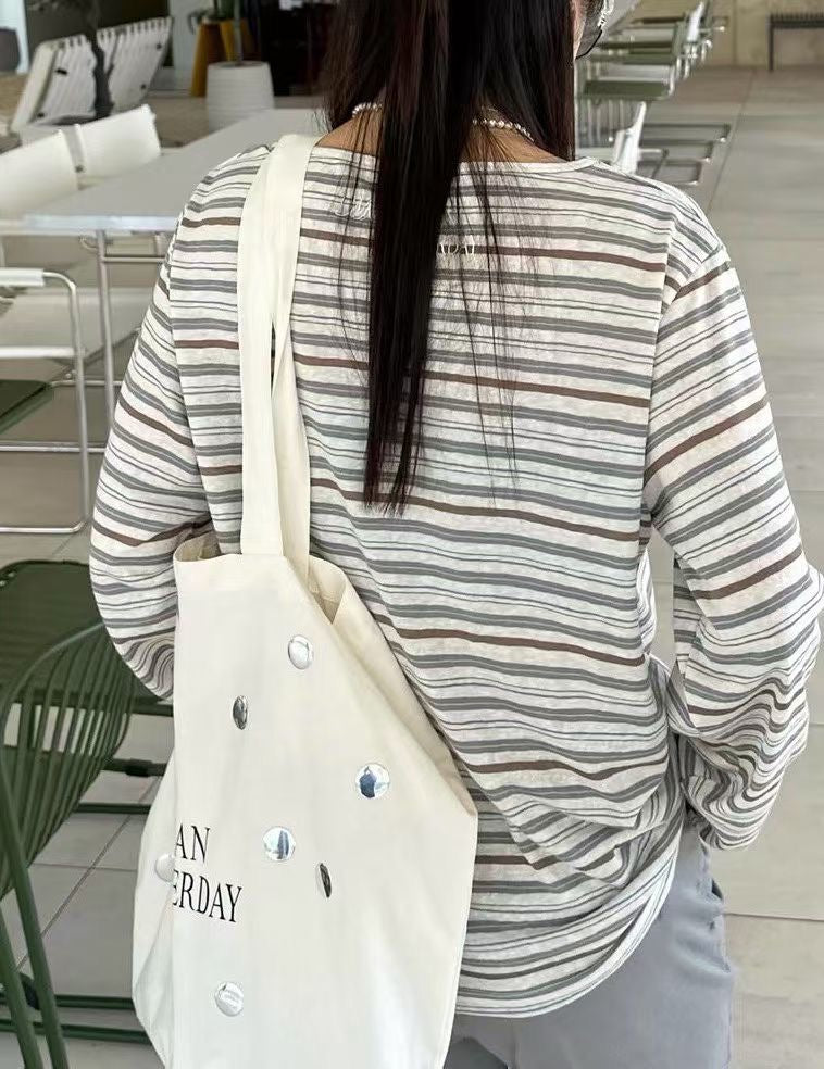 Korean APM Collection Brown Stripe Long Sleeves Tshirt (Instock)