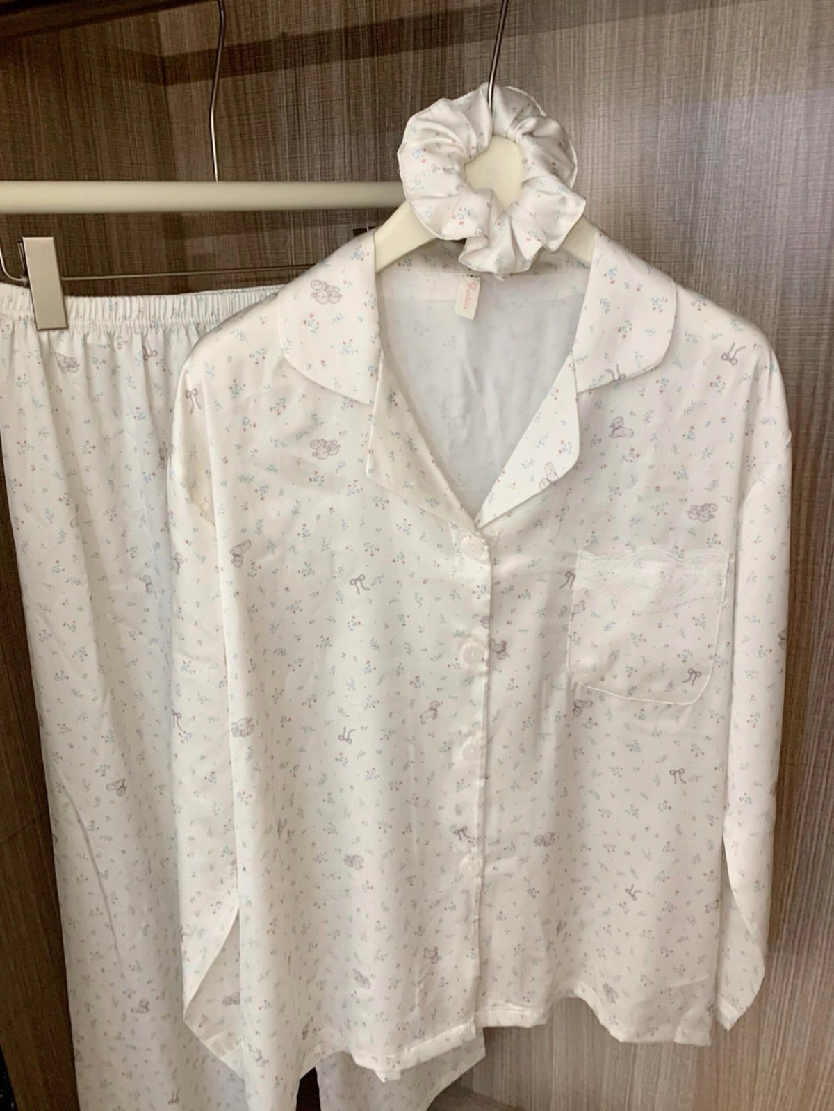 Kelly Designs Floral Bunny Satin Pajama Set with Lace Trim & Scrunchie (Instock)