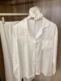 Kelly Designs Floral Bunny Satin Pajama Set with Lace Trim & Scrunchie (Instock)