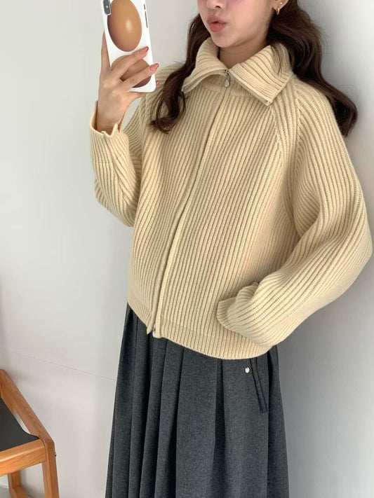 Korean APM Collection EGG PREMIUM CASHMERE SUPER FINE MERINO WOOL Zip Up Yellow Cardigan (Instock)
