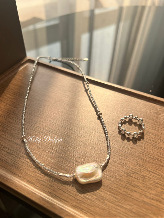 Kelly Designs Crystal Ring & Pearl Necklace (Instock)
