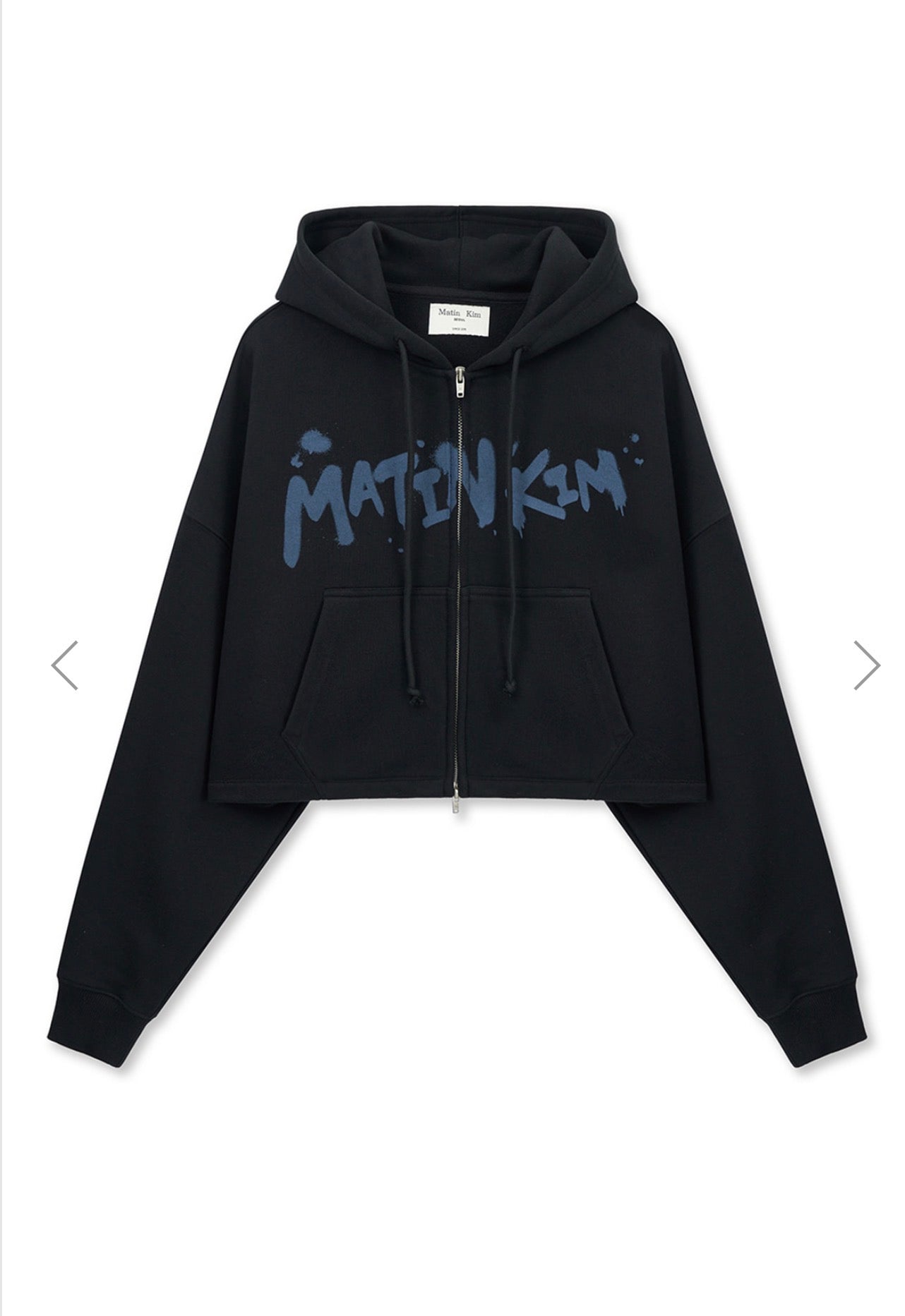 Korean Collection Matin Kim GRAFFITI LOGO CROP HOODY ZIP UP IN BLACK (Instock)