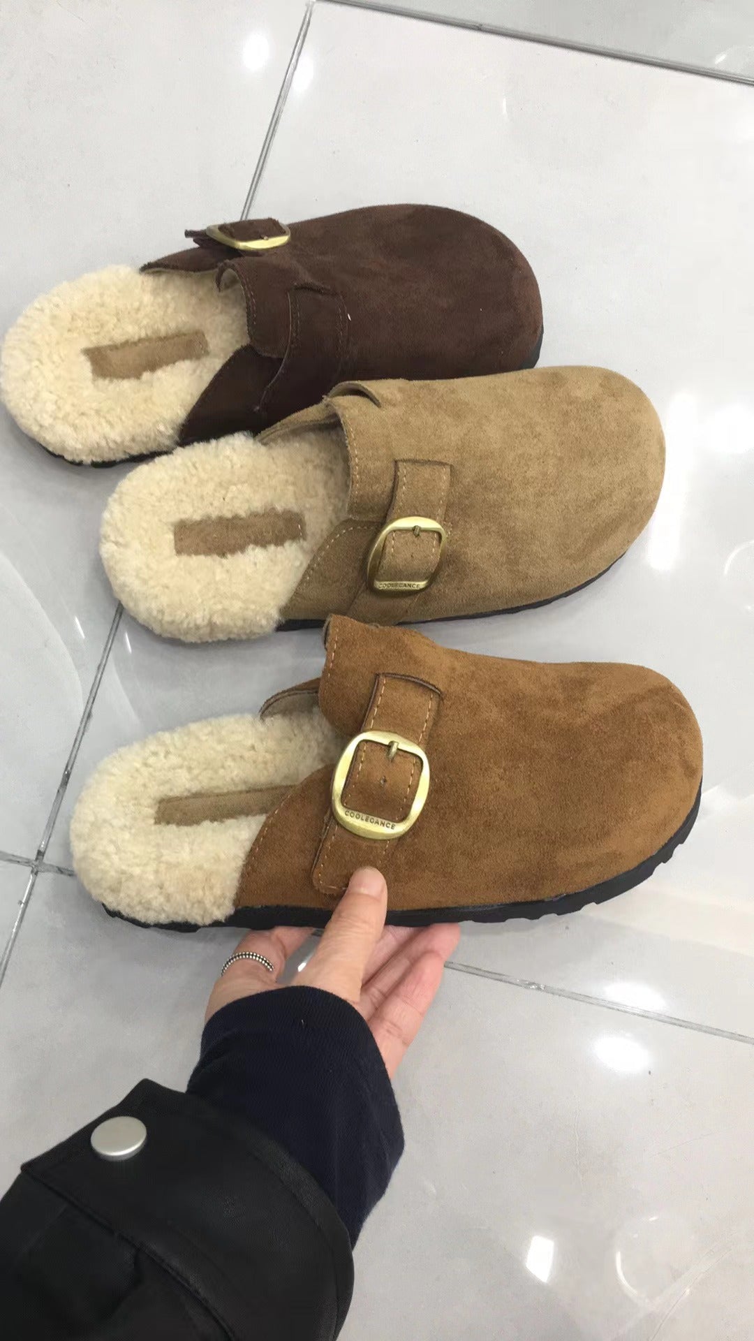 Kelly Designs Winter Suede Buckle Clogs with Faux Shearling Lining Shoes (3 Colors) (Instock)