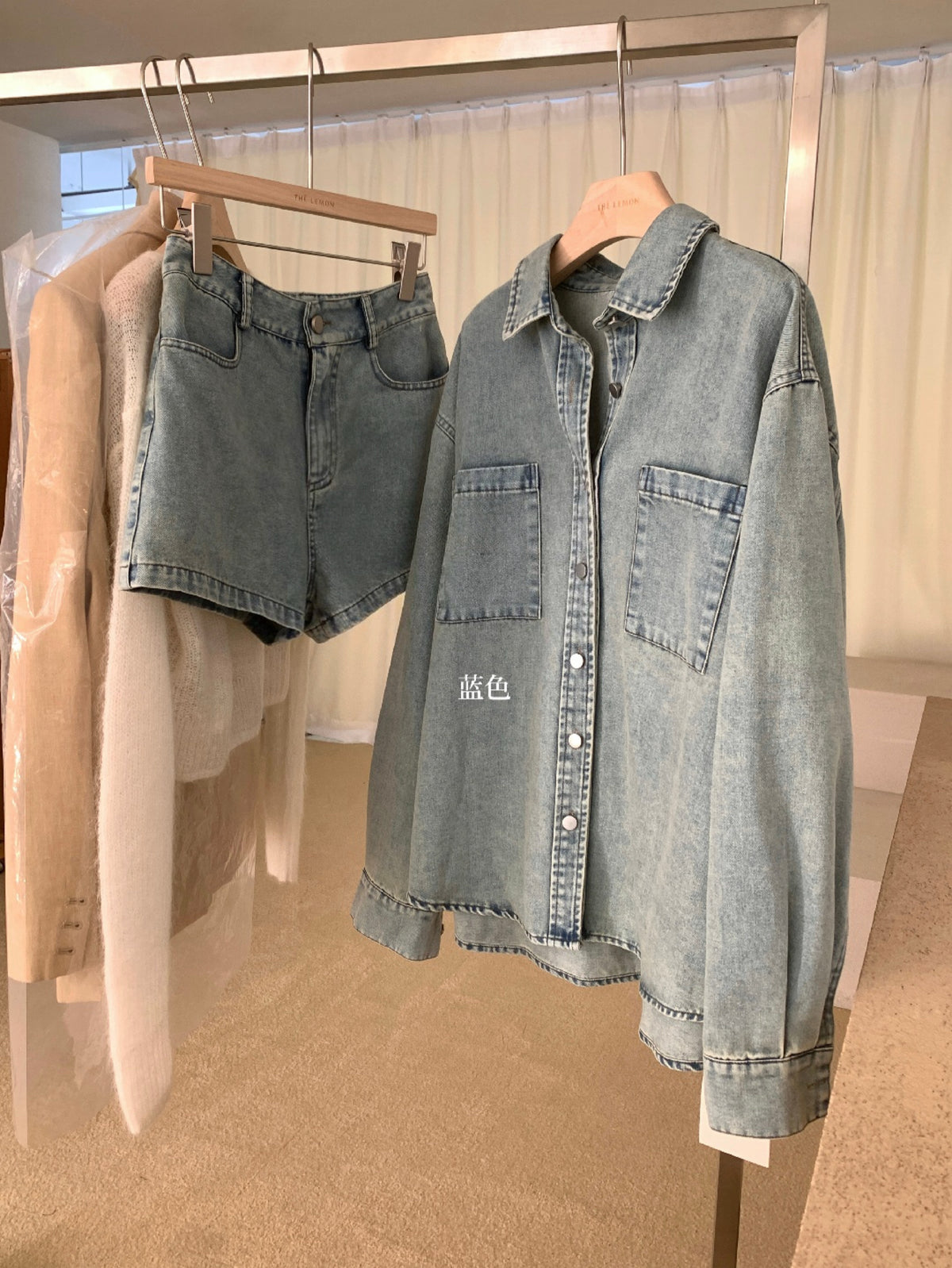 Kelly Designs  Denim Two-Piece Set – Oversized Shirt & High-Waist Shorts (Instock)