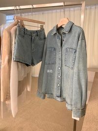 Kelly Designs  Denim Two-Piece Set – Oversized Shirt & High-Waist Shorts (Instock)