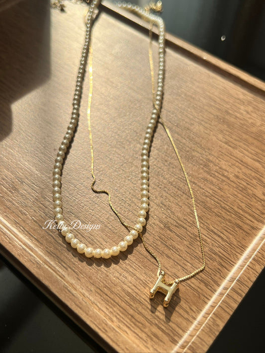 Kelly Designs Double Pearl&Goldden  H 2pcs Necklace (Instock)