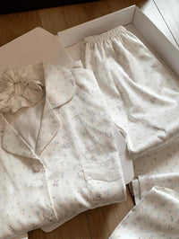Kelly Designs Floral Bunny Satin Pajama Set with Lace Trim & Scrunchie (Instock)