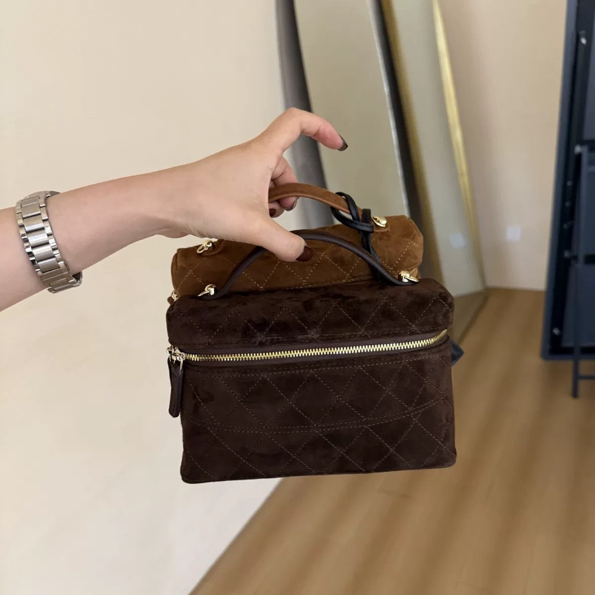 Kelly Designs Leather Shearling Handle Bag-Two Colors (Instock)