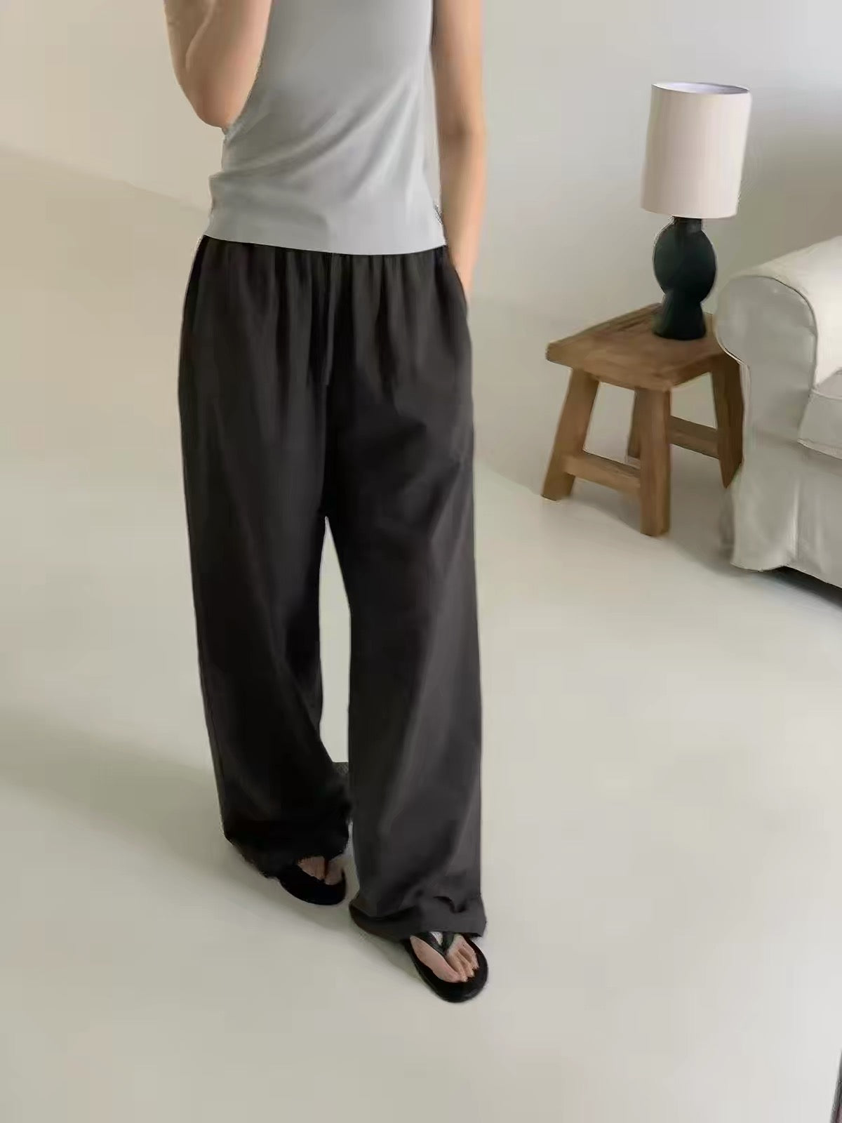 Korean APM Collection Elastic Waist Linen Casual Pants - 2 Colors (Instock)