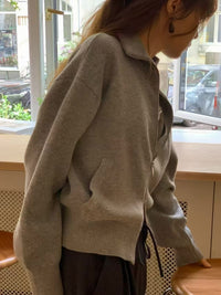 Korean APM Collection Ounce Wool Blend Zip-Up Knit Jacket – Grey (Preorder 3-4weeks)