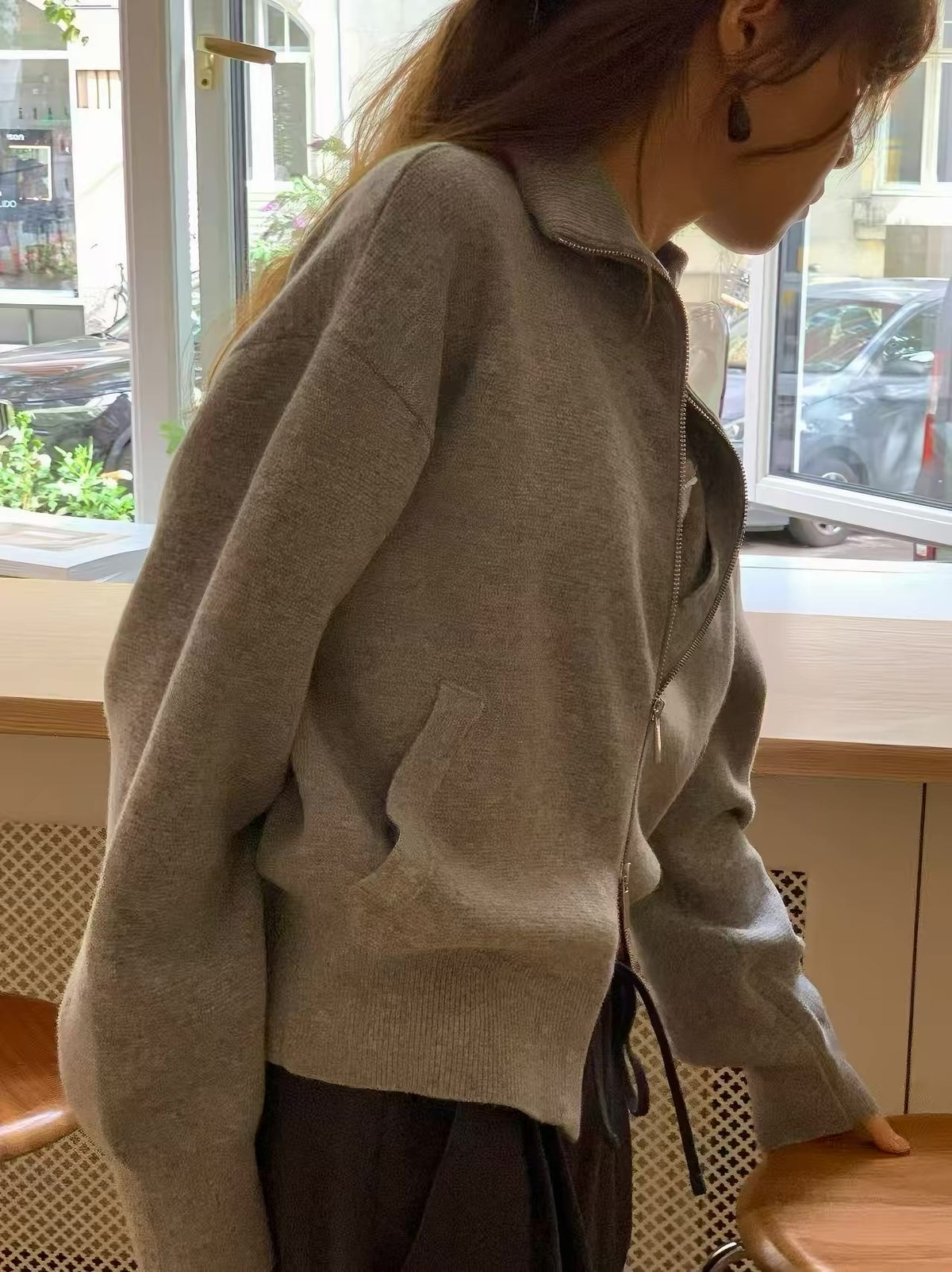 Korean APM Collection Ounce Wool Blend Zip-Up Knit Jacket – Grey (Preorder 3-4weeks)