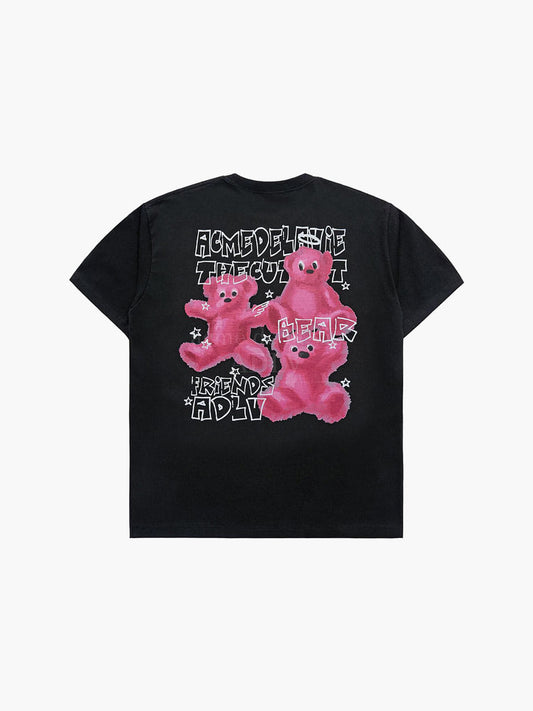 ADLV CRAYON THREE BEAR ARTWORK SHORT SLEEVE BLACK T-SHIRT (Instock)
